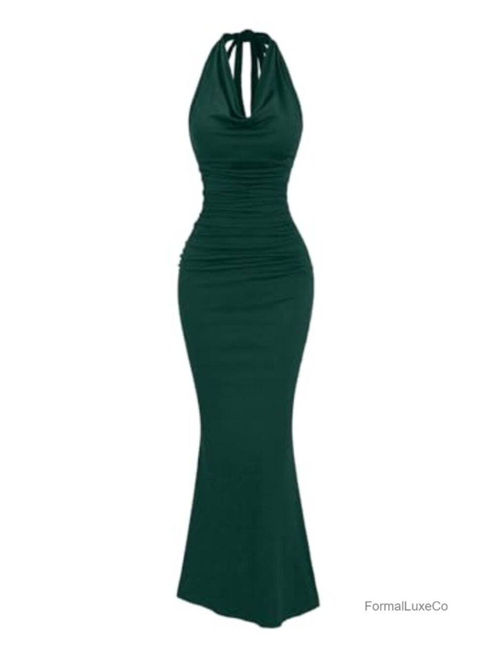 Sleeveless Halter Bodycon Maxi Dress Ruched Tie Back Formal Party